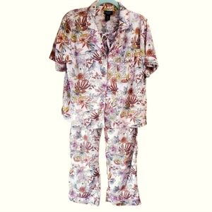 Cynthia Rowley Sleepwear Womens 2 Pc Peach/Rust S/S Tailored Silky Pajamas Med